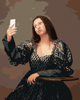 Malování podle čísel - MONA LISA SELFIE - 80x100 cm, bez rámu a bez vypnutí plátna