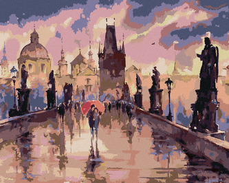 Malování podle čísel - KARLŮV MOST V DEŠTI - 40x50 cm, bez rámu a bez vypnutí plátna