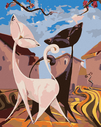 Malování podle čísel - KOČIČKY NA VYCHÁZCE MĚSTEM - 80x100 cm, vypnuté plátno na rám