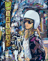 Malování podle čísel - MOTORKÁŘKA VE MĚSTĚ - 80x100 cm, vypnuté plátno na rám