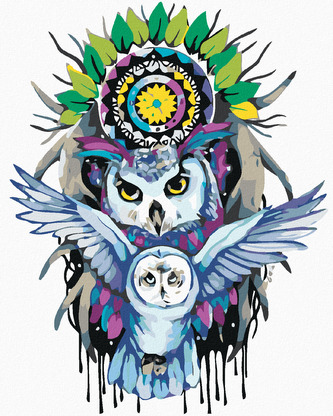 Malování podle čísel - SOVY A MANDALA - 40x50 cm, bez rámu a bez vypnutí plátna