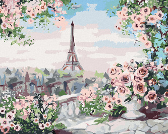 Malování podle čísel - EIFFELOVA VĚŽ Z BALKÓNU - 40x50 cm, bez rámu a bez vypnutí plátna