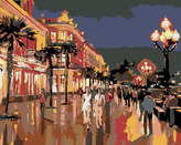 Malování podle čísel - VEČERNÍ PROCHÁZKA MĚSTEM POD PALMAMI - 80x100 cm, vypnuté plátno na rám