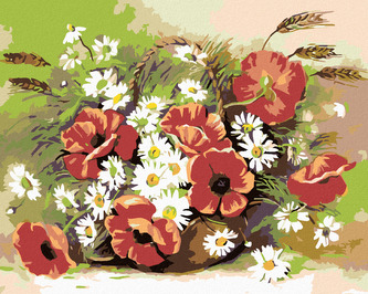 Malování podle čísel - VLČÍ MÁK A KOPRETINY - 40x50 cm, bez rámu a bez vypnutí plátna