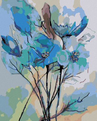 Malování podle čísel - ABSTRAKCE MODRÝCH KVĚTIN - 40x50 cm, bez rámu a bez vypnutí plátna
