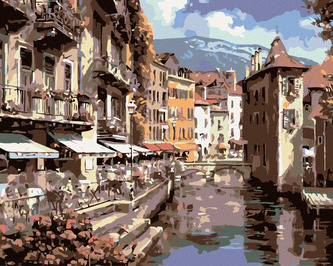 Malování podle čísel - MĚSTO NA ŘECE - 40x50 cm, bez rámu a bez vypnutí plátna