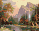 Malování podle čísel - TÝPÍ POD HORAMI - 40x50 cm, vypnuté plátno na rám