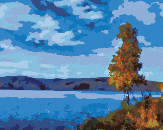 Malování podle čísel - JEZERO S MODROU OBLOHOU - 40x50 cm, bez rámu a bez vypnutí plátna