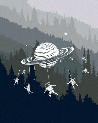 Malování podle čísel - PLANETA S KOSMONAUTY - 40x50 cm, vypnuté plátno na rám