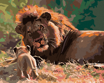Malování podle čísel - LEV A LVÍČE - 40x50 cm, bez rámu a bez vypnutí plátna