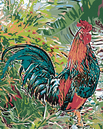 Malování podle čísel - KOHOUT V TRÁVĚ - 40x50 cm, bez rámu a bez vypnutí plátna