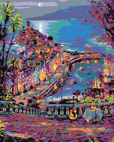 Malování podle čísel - PŘÍMOŘSKÉ MĚSTEČKO - 80x100 cm, bez rámu a bez vypnutí plátna