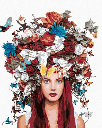 Malování podle čísel - ŽENA S KVĚTINOVOU KORUNOU - 40x50 cm, vypnuté plátno na rám