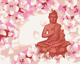 Malování podle čísel - ČERVENÝ BUDDHA S KVĚTINAMI - 40x50 cm, vypnuté plátno na rám