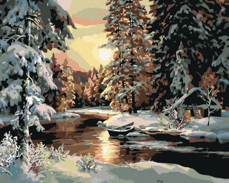 Malování podle čísel - ZÁPAD SLUNCE NAD LESEM - 40x50 cm, vypnuté plátno na rám