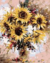 Malování podle čísel - KYTICE SLUNEČNIC - 40x50 cm, bez rámu a bez vypnutí plátna
