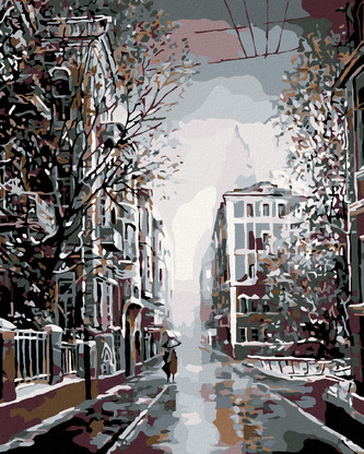 Malování podle čísel - PROCHÁZKA PODVEČERNÍ ULICÍ - 40x50 cm, vypnuté plátno na rám