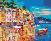 Malování podle čísel - LODĚ NA MOŘI U PŘÍSTAVU - 40x50 cm, vypnuté plátno na rám