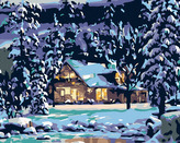 Malování podle čísel - ZASNĚŽENÝ SRUB V LESE - 80x100 cm, vypnuté plátno na rám