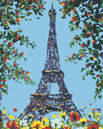 Malování podle čísel - KVĚTINOVÁ EIFFELOVA VĚŽ - 80x100 cm, bez rámu a bez vypnutí plátna