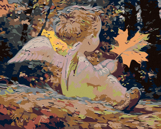 Malování podle čísel - ANDÍLEK S JAVOROVÝM LÍSTKEM - 40x50 cm, bez rámu a bez vypnutí plátna