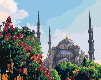 Malování podle čísel - KRÁSNÁ STAVBA V KVĚTINOVÉ ZAHRADĚ - 40x50 cm, bez rámu a bez vypnutí plátna