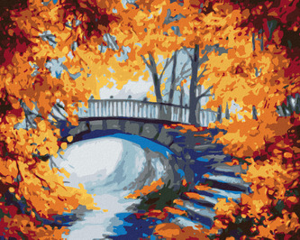 Malování podle čísel - SCHODY V PODZIMNÍM LESE - 40x50 cm, vypnuté plátno na rám