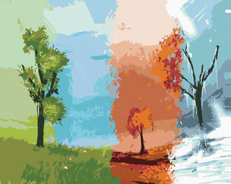 Malování podle čísel - JEDEN STROM - ČTYŘI ROČNÍ OBDOBÍ - 40x50 cm, bez rámu a bez vypnutí plátna