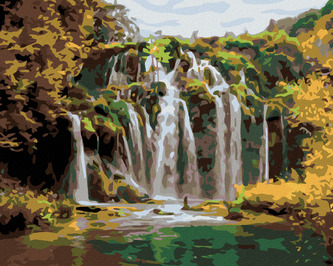 Malování podle čísel - VODOPÁD NA PODZIM - 40x50 cm, bez rámu a bez vypnutí plátna