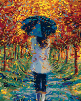 Malování podle čísel - V PARKU POD DEŠTNÍKEM - 40x50 cm, bez rámu a bez vypnutí plátna