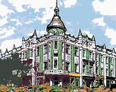 Malování podle čísel - BUDOVA NA ROHU ULICE - 40x50 cm, vypnuté plátno na rám