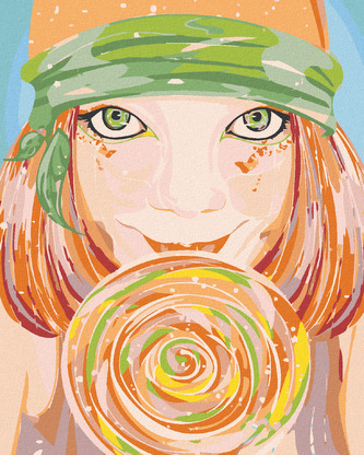 Malování podle čísel - ZELENOOKÁ ŽENA A LÍZÁTKO - 40x50 cm, bez rámu a bez vypnutí plátna