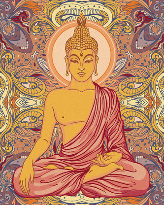 Malování podle čísel - BUDDHA A ORNAMENTY - 40x50 cm, bez rámu a bez vypnutí plátna