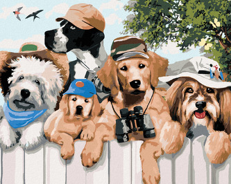 Malování podle čísel - PSI NA VÝLETĚ V PŘÍRODĚ (HOWARD ROBINSON) - 40x50 cm, vypnuté plátno na rám