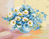 Malování podle čísel - HEŘMÁNEK A MODRÉ KVĚTINY - 80x100 cm, bez rámu a bez vypnutí plátna