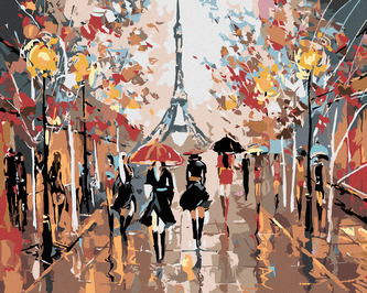 Malování podle čísel - RUŠNÁ ULICE A EIFFELOVA VĚŽ - 40x50 cm, bez rámu a bez vypnutí plátna