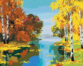 Malování podle čísel - LES S BŘÍZAMI U ŘEKY - 40x50 cm, bez rámu a bez vypnutí plátna