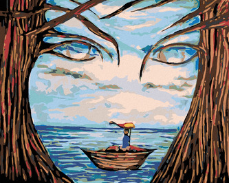 Malování podle čísel - OBLIČEJ MEZI STROMY - 40x50 cm, vypnuté plátno na rám