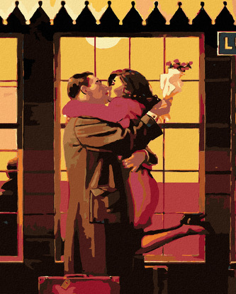 Malování podle čísel - ZAMILOVANÉ PŘIVÍTÁNÍ S RŮŽEMI - 80x100 cm, vypnuté plátno na rám