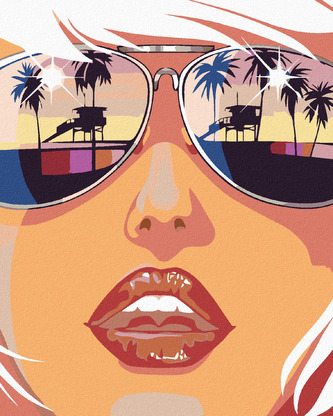 Malování podle čísel - ŽENA V BRÝLÍCH A ODRAZ PALEM - 40x50 cm, bez rámu a bez vypnutí plátna