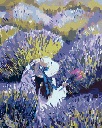 Malování podle čísel - ŽENA UPROSTŘED LEVANDULOVÉHO POLE - 40x50 cm, bez rámu a bez vypnutí plátna