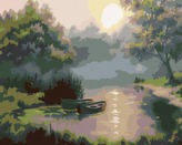 Malování podle čísel - LOĎKY V PODZIMNÍM ÚSVITU - 80x100 cm, bez rámu a bez vypnutí plátna