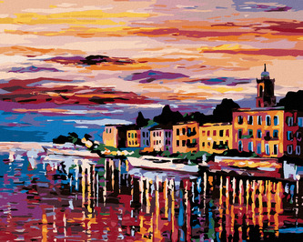 Malování podle čísel - MĚSTO U ŘEKY - 80x100 cm, vypnuté plátno na rám