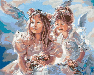 Malování podle čísel - ANDÍLCI - 80x100 cm, vypnuté plátno na rám