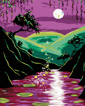 Malování podle čísel - NOČNÍ PŘÍRODA A ÚPLNĚK - 80x100 cm, bez rámu a bez vypnutí plátna