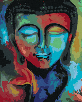 Malování podle čísel - BAREVNÝ BUDDHA A KVĚTINY - 40x50 cm, vypnuté plátno na rám