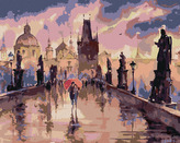 Malování podle čísel - KARLŮV MOST V DEŠTI - 80x100 cm, vypnuté plátno na rám