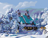 Malování podle čísel - ZASNĚŽENÝ DŮM - 40x50 cm, bez rámu a bez vypnutí plátna