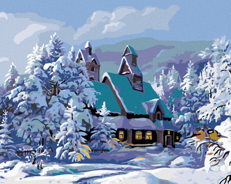 Malování podle čísel - ZASNĚŽENÝ DŮM - 40x50 cm, bez rámu a bez vypnutí plátna