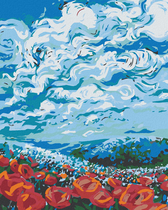 Malování podle čísel - POLE ČERVENÝCH KVÍTKŮ - 40x50 cm, vypnuté plátno na rám